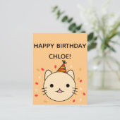 Birthday Cat | Beige Cat Happy Birthday Postkarte (Stehend Vorderseite)