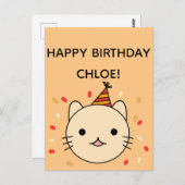 Birthday Cat | Beige Cat Happy Birthday Postkarte (Vorne/Hinten)