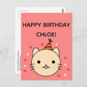 Birthday Cat | Beige Cat Happy Birthday Postkarte (Vorne/Hinten)