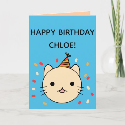 Birthday Cat | Beige Katze glücklich Geburtstag ge Karte (Vorderseite)
