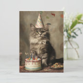 Birthday Cat Einladung (Stehend Vorderseite)