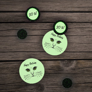 Birthday Cat Face Green Eyes Polka Dots Konfetti