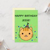 Birthday Cat | Orange Cat Happy Birthday Flat Karte (Vorderseite/Rückseite Beispiel)