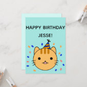 Birthday Cat | Orange Cat Happy Birthday Karte (Vorderseite/Rückseite Beispiel)