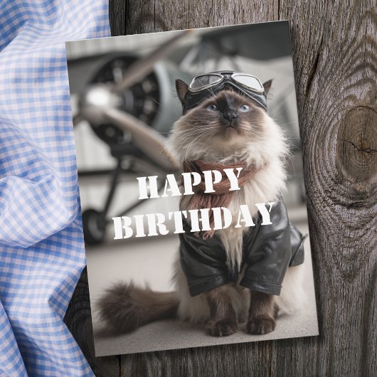 Birthday Cat Pilot Airplane Cool Funny Aviation Karte