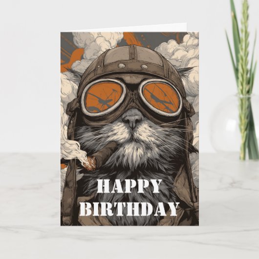 Birthday Cat Pilot Aviator Cool Funny Aviation Karte (Vorderseite)