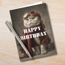 Birthday Cat Pilot Aviator Cool Funny Aviation Karte