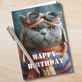 Birthday Cat Pilot Aviator Cool Funny Aviation Karte