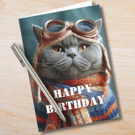 Birthday Cat Pilot Aviator Cool Funny Aviation Karte