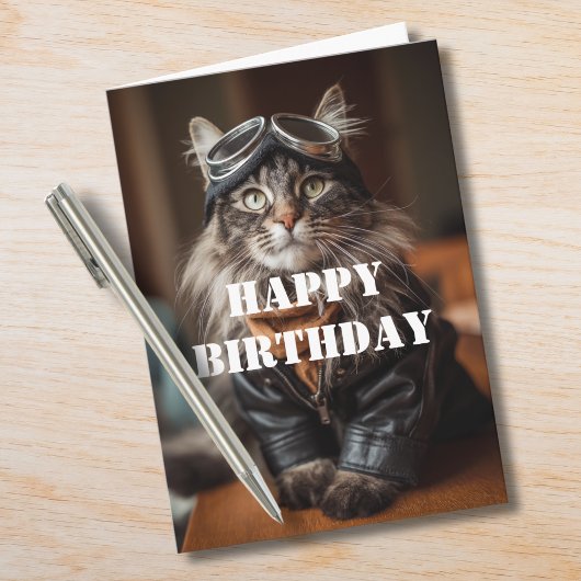 Birthday Cat Pilot Aviator Cool Funny Aviation Karte