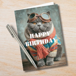 Birthday Cat Pilot Aviator Cool Funny Aviation Karte