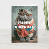 Birthday Cat Pilot Aviator Cool Funny Aviation Karte (Vorderseite)