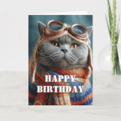 Birthday Cat Pilot Aviator Cool Funny Aviation Karte (Vorderseite)