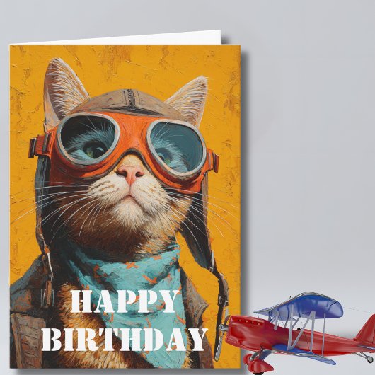 Birthday Cat Pilot  Funny Aviator Cool Aviation Karte
