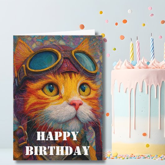 Birthday Cat Pilot  Funny Aviator Cool Aviation Karte