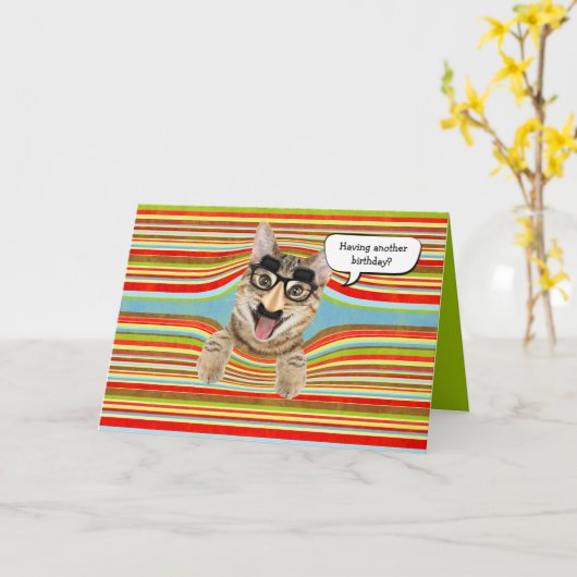 Birthday cat Spaß Karte (Gelbe Blume)