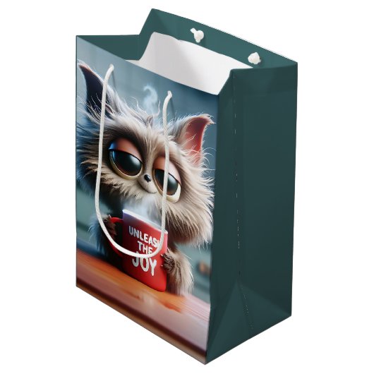 Birthday Cat With Fun Text On a Coffee Mug Mittlere Geschenktüte (Vorderseite Schrägansicht)