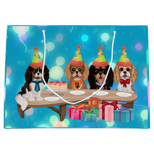 Birthday Cavalier King Charles Spaniel Große Geschenktüte (Vorderseite)