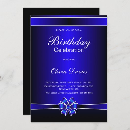 Birthday Celebration Black and Blue Einladung (Vorne/Hinten)