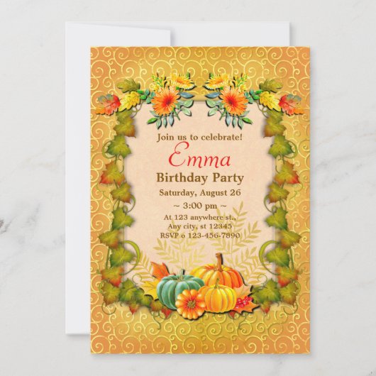 Birthday Celebration Fall Leaves Cute Modern Einladung (Vorderseite)