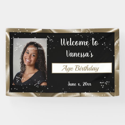 Birthday Celebration Gold Satin, Glitzern Banner (Horizontal)