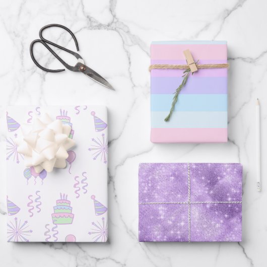 Birthday Celebration Patterns Rainbow ID722 Geschenkpapier Set (Vorderseite)