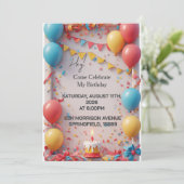 Birthday Celebration With Balloons Einladung (Stehend Vorderseite)