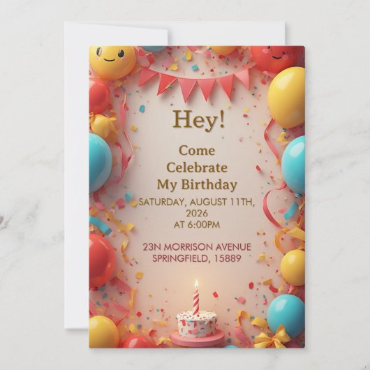 Birthday Celebration With Balloons Einladung (Vorderseite)