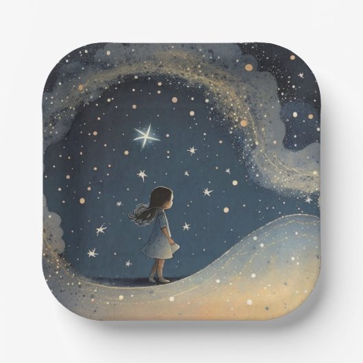 Birthday Celestial Star Watercolor Girl Pappteller (Vorderseite)