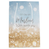 Birthday Champagner hellblau glitzerndes Gold Mittlere Geschenktüte (Vorderseite)