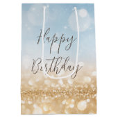 Birthday Champagner hellblau glitzerndes Gold Mittlere Geschenktüte (Rückseite)