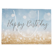 Birthday Champagner Himmel blau glitzerndes Goldsc Große Geschenktüte (Rückseite)