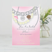 Birthday Charm Bracelet & Pearls Schmuck Einladung (Stehend Vorderseite)