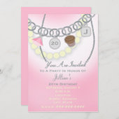 Birthday Charm Bracelet & Pearls Schmuck Einladung (Vorne/Hinten)