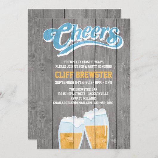 Birthday Cheers and Bers with Wood Einladung (Vorne/Hinten)