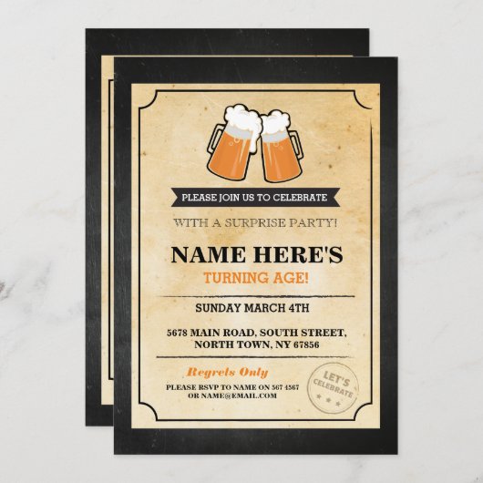 Birthday Cheers Beers Chalk Bar Invite Einladung (Vorne/Hinten)