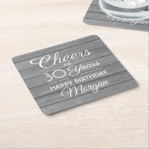 Birthday Cheers Rustic Wood Elegant Gray White Rechteckiger Pappuntersetzer