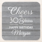 Birthday Cheers Rustic Wood Elegant Gray White Rechteckiger Pappuntersetzer (Vorderseite)