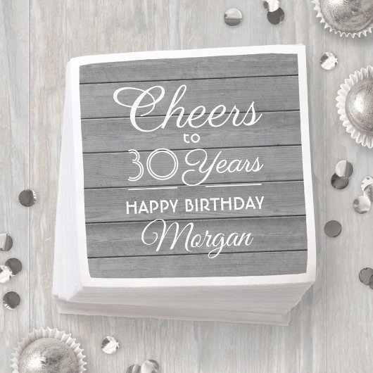 Birthday Cheers Rustic Wood Elegant Gray White Serviette