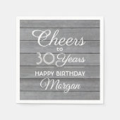 Birthday Cheers Rustic Wood Elegant Gray White Serviette (Vorderseite)