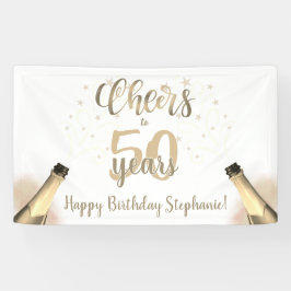 Birthday CHEERS TO # YEARS Champagne Gold Script Banner