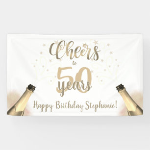 Birthday CHEERS TO # YEARS Champagne Gold Script Banner