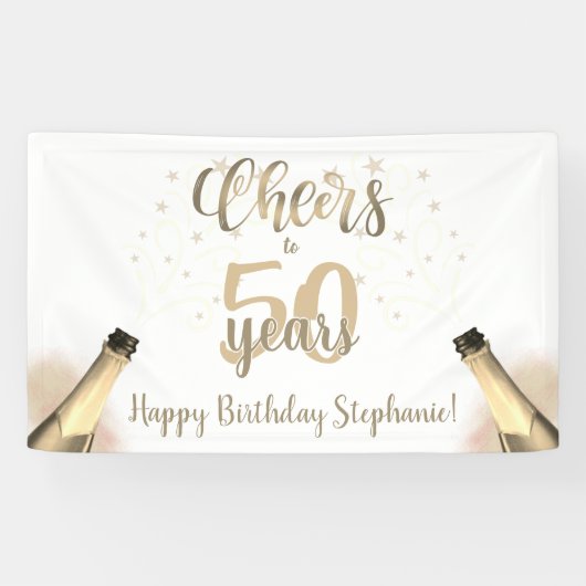 Birthday CHEERS TO # YEARS Champagne Gold Script Banner (Horizontal)