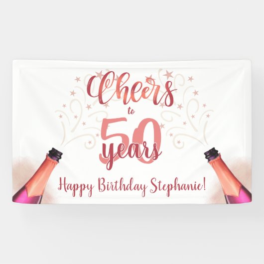 Birthday CHEERS TO # YEARS Rose Gold Script Banner (Horizontal)