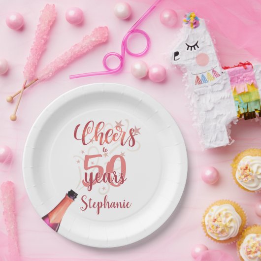 Birthday CHEERS TO # YEARS Rose Gold Script Pappteller (Party)