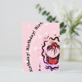 Birthday Cherry Cupcake Doodle Food Fight auf rosa Postkarte (Stehend Vorderseite)