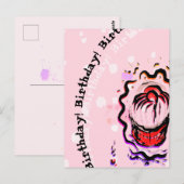 Birthday Cherry Cupcake Doodle Food Fight auf rosa Postkarte (Vorne/Hinten)