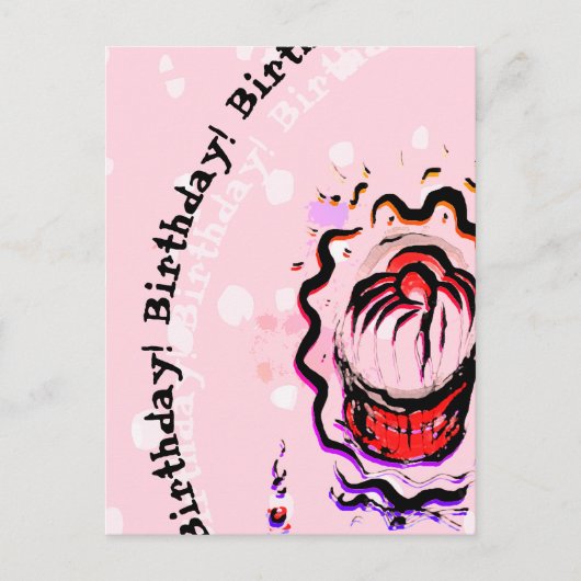 Birthday Cherry Cupcake Doodle Food Fight auf rosa Postkarte (Vorderseite)