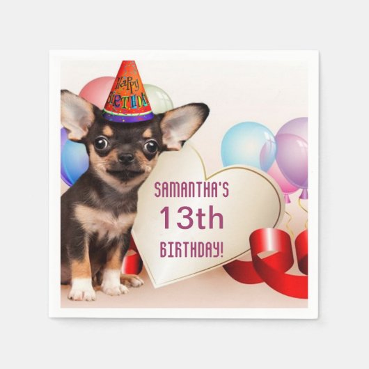 Birthday Chihuahua Hundepapiernapkins Serviette (Vorderseite)