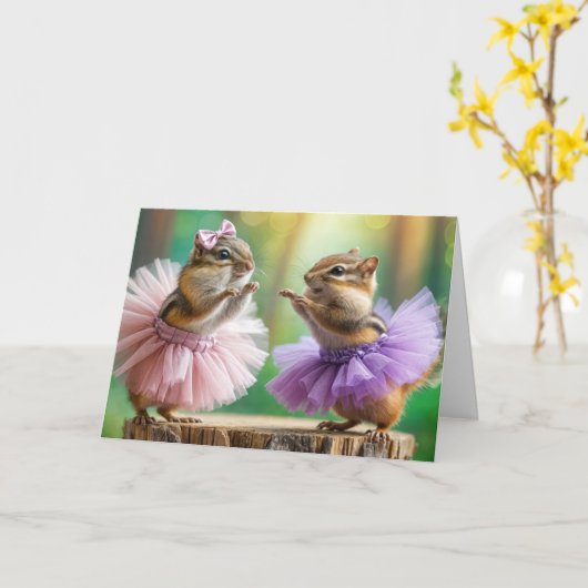 Birthday Chipmunks Dancing Karte (Gelbe Blume)